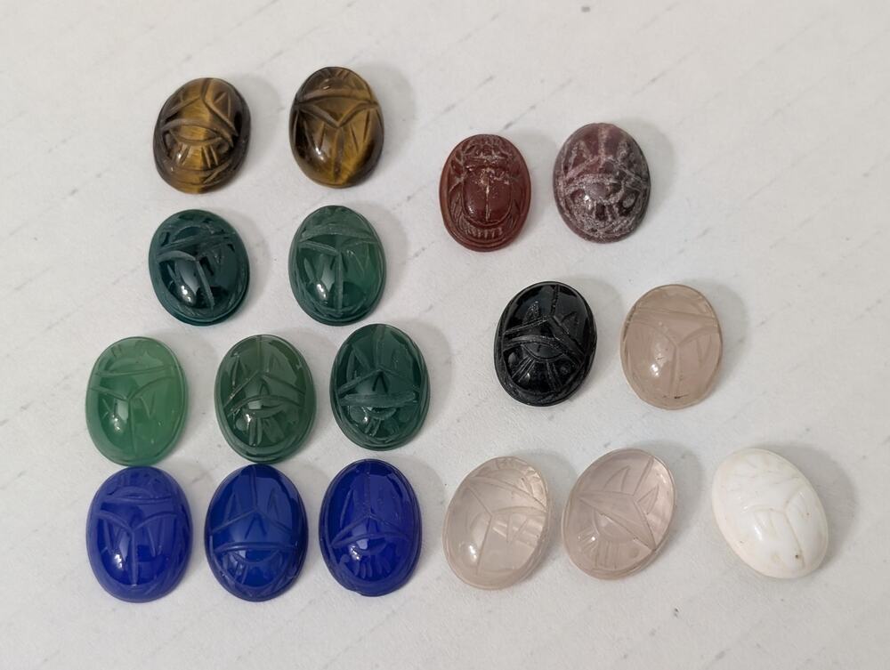 Carved Scarab Cabochons Lot of 17 Multi Stone Glass Jewelry Supplies Lot #1